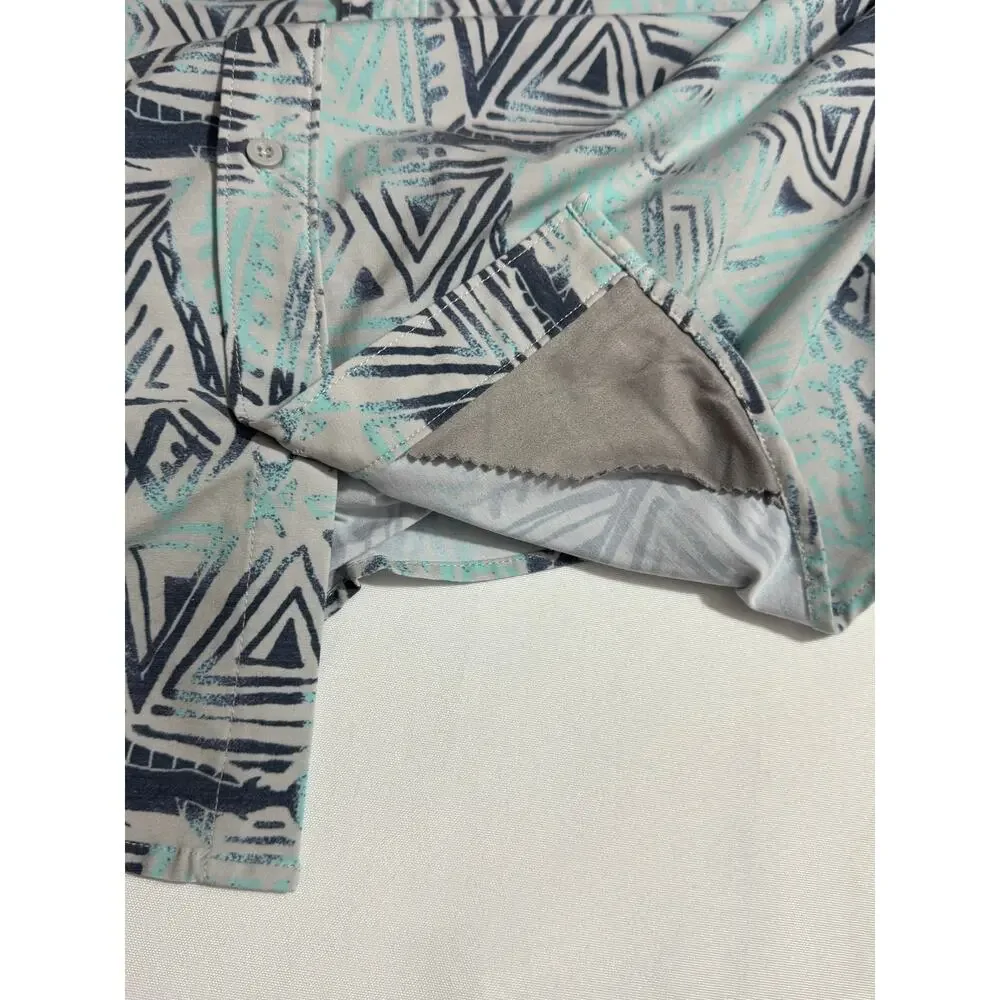 Huk White Blue Swordfish Stretch Button Up Shirt 2XL
